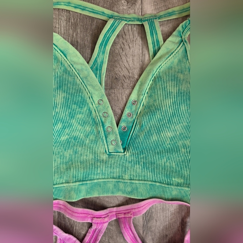 Kali Rose Green and Pink Ribbed Bras - Picture 3 of 6